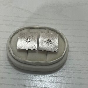Vintage Square Cufflinks with Starburst Design - Textured Sterling Plated‎